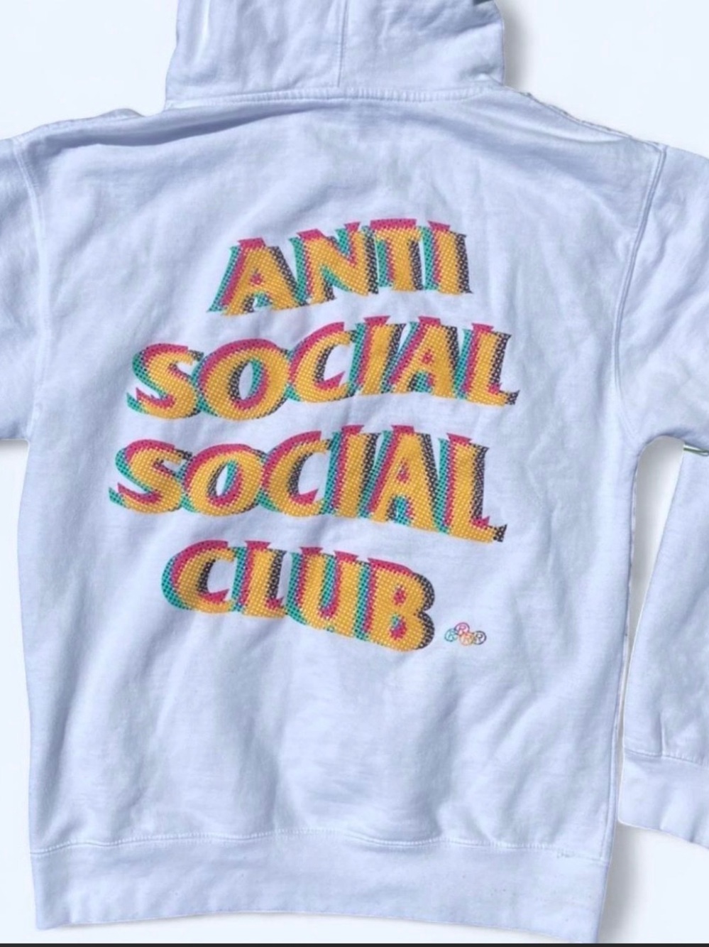 Anti Social Social Club White Hoodie with Yellow Pink Teal Logo